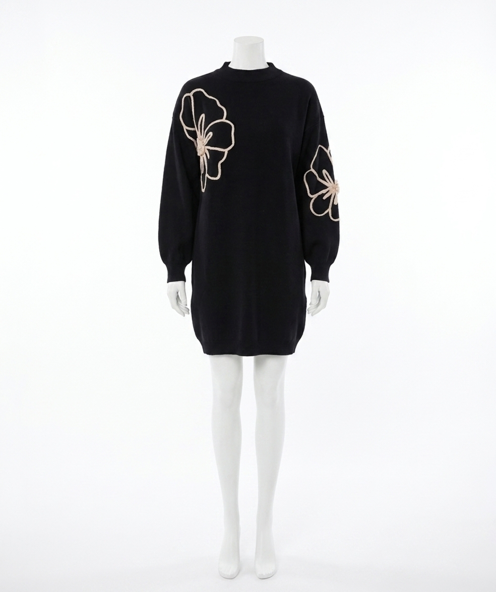 NEW ESQUALO tape flower mini dress in black